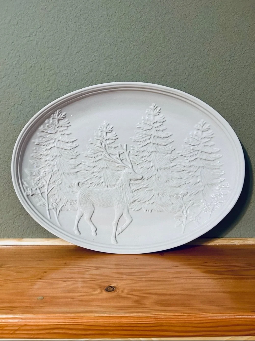 Pottery Barn DONDER Deer serving platter Oval Woodland Scene